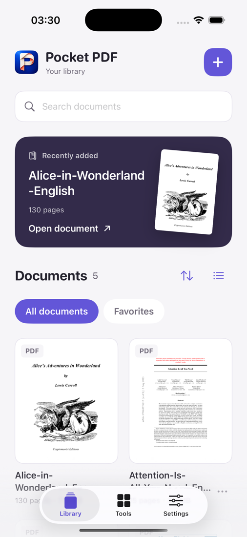 Pocket PDF document library on iPhone